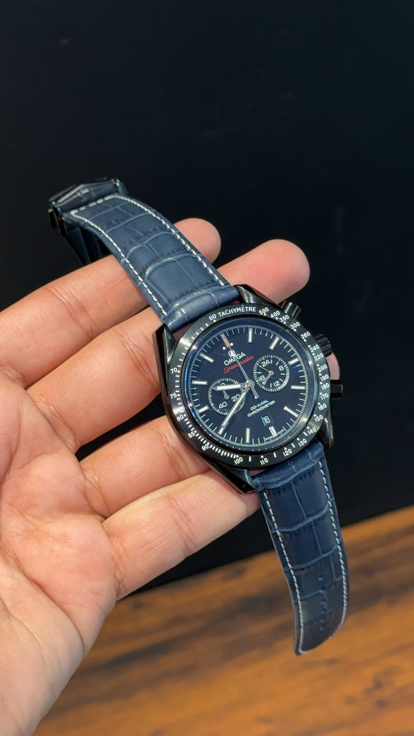 Omega Speedmaster | blue Strap | Black Case | Chrono | Black Dial