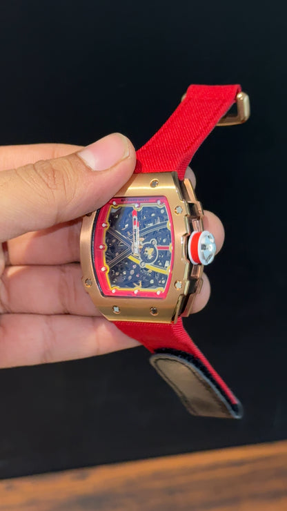 Premium Richard Mille | Rose | RM 67-02 Edition | Red Strap | Skeleton | Black Dial