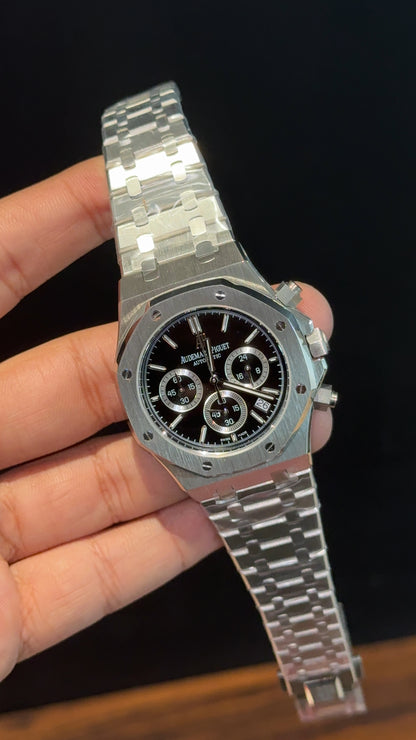 AP | Chrono | Silver Chain | Black Plain Dial