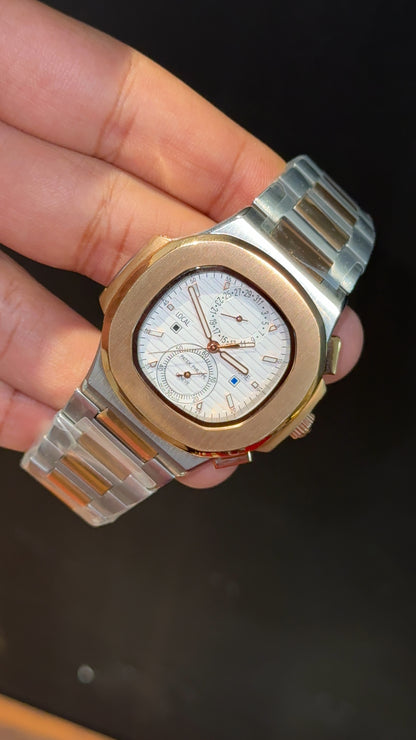 PP Auto | Rose Two Tone | Dual Time Edition | White Dial