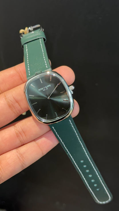 Pp Ellipse | Silver Case | Green Leather Strap | Green Ebony Dial