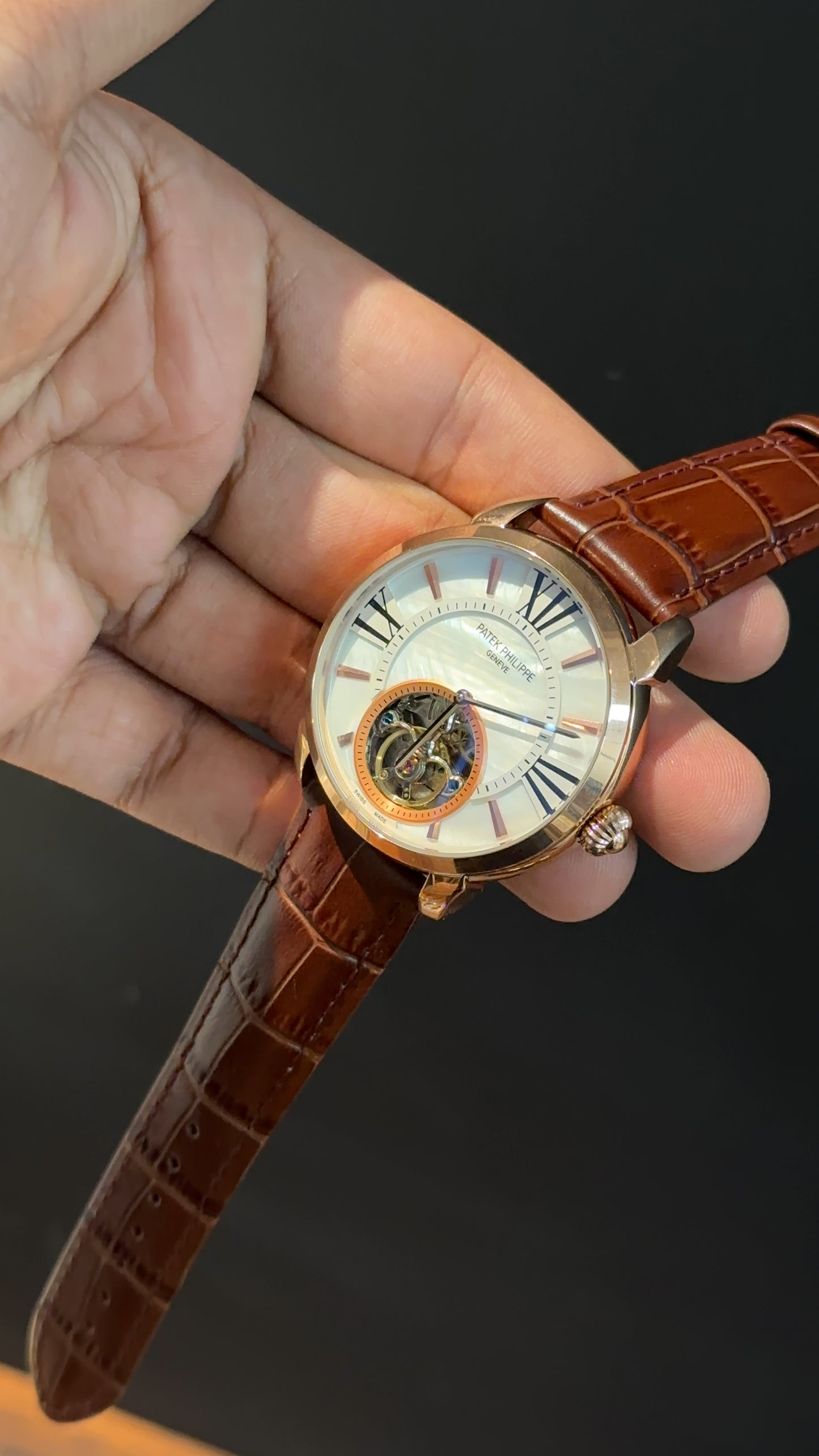 PP Auto | Rose | Pendulum | Brown Leather Strap | White Dial