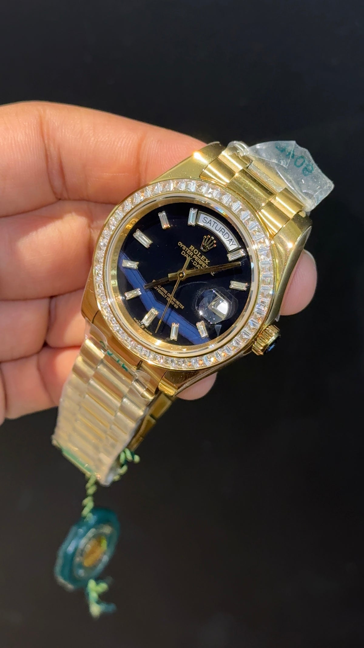 DayDate | Diamond Bezel | Gold Chain | Black Marble Dial
