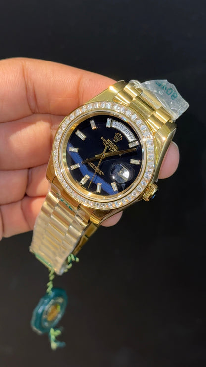 DayDate | Diamond Bezel | Gold Chain | Black Marble Dial