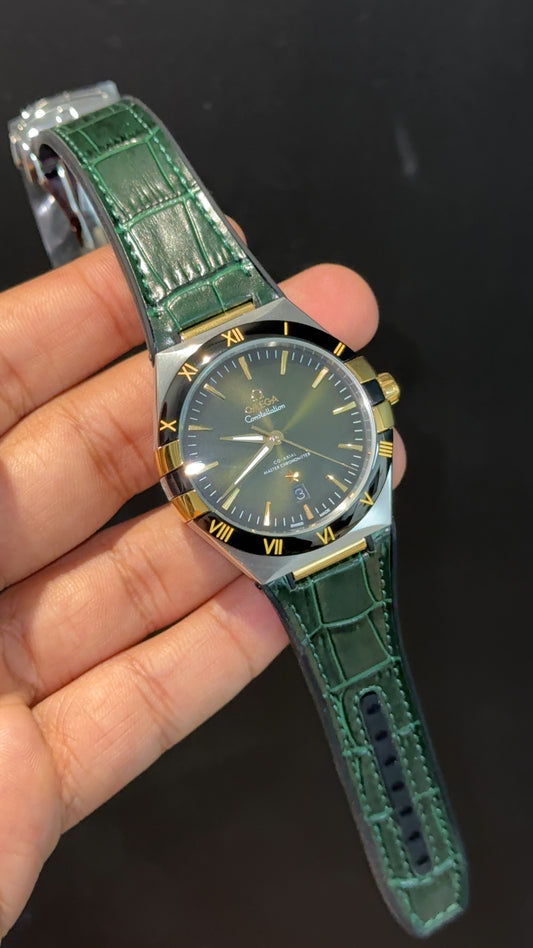 Omega Constellation | Silver Black Case | Green Strap | Green Plain Dial - twentyfour