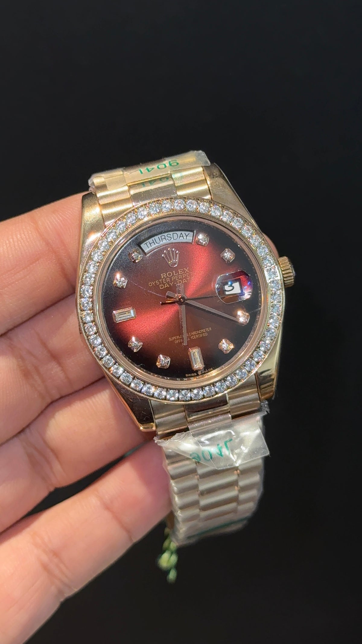 DayDate | Diamond Bezel | Rose Chain | Gradient Brown Diamond Dial