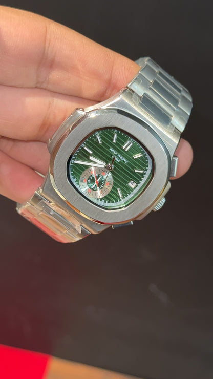 PP Auto | Single Time Edition | Silver Chain | Green Dial