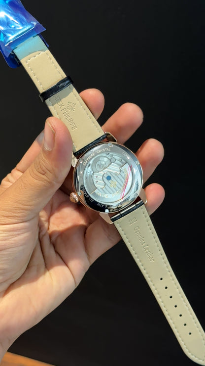 PP Auto | Rose | Pendulum | Moonphase | Black Leather Strap  | Black Timer Dial
