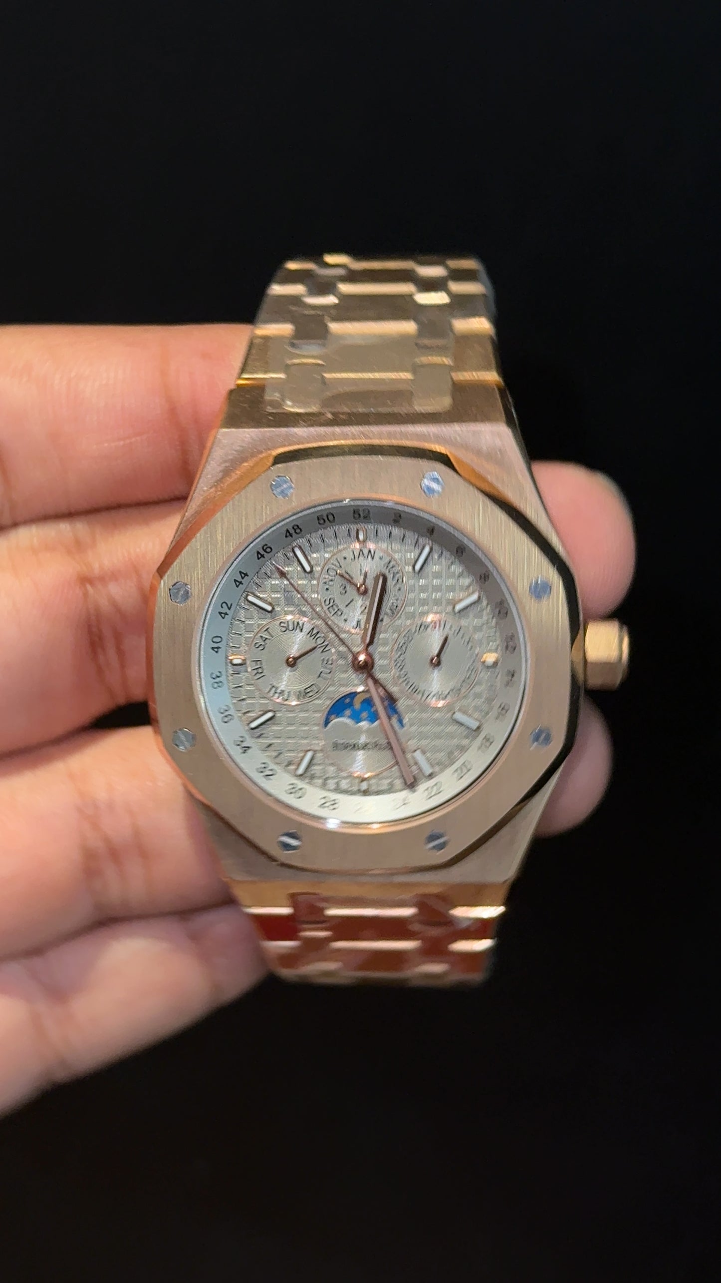 AP Auto | Rose Chain | Chrono | Calendar Edition | light Greyish Dial