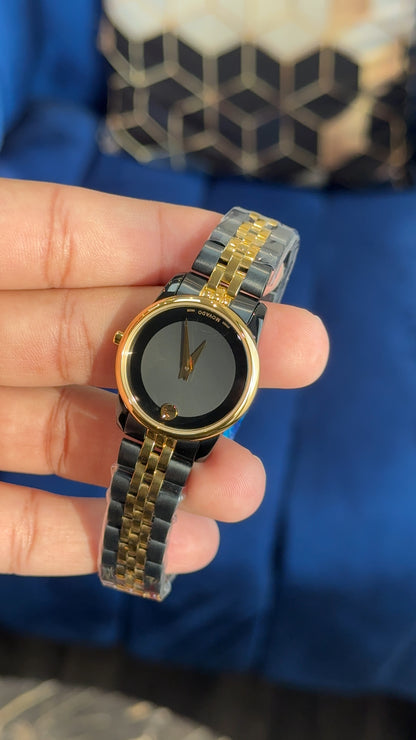 Movado | Women | Gold Two Tone | Black Plain Dial