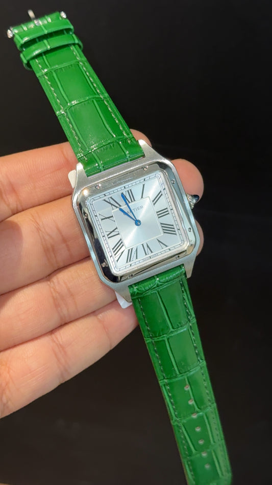 Cartier Dumont Lacquer | Silver Case | Green Leather Strap | White Dial - twentyfour