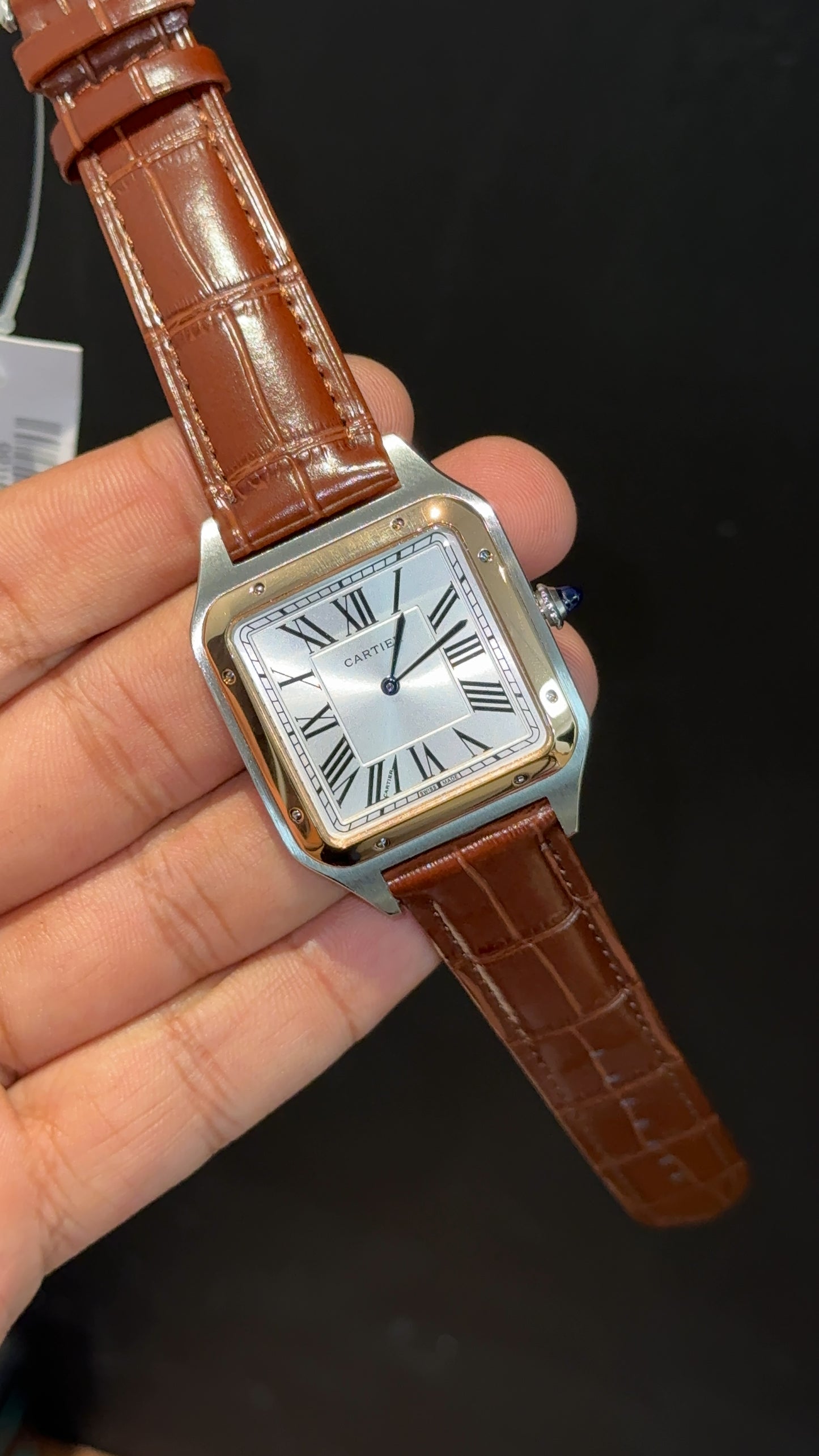 Cartier Santos | Rose Two Tone Case | Brown Dumont Strap | White Dial