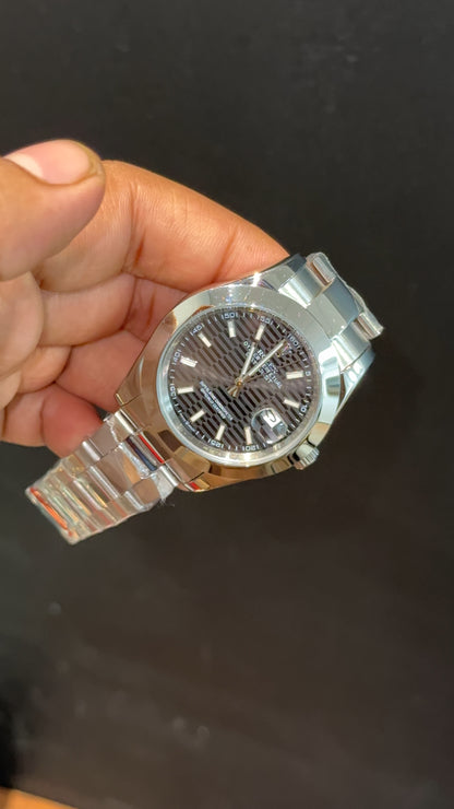 Datejust | Silver Oyester Chain | Plain Bezel | Grey Lines Dial - twentyfour