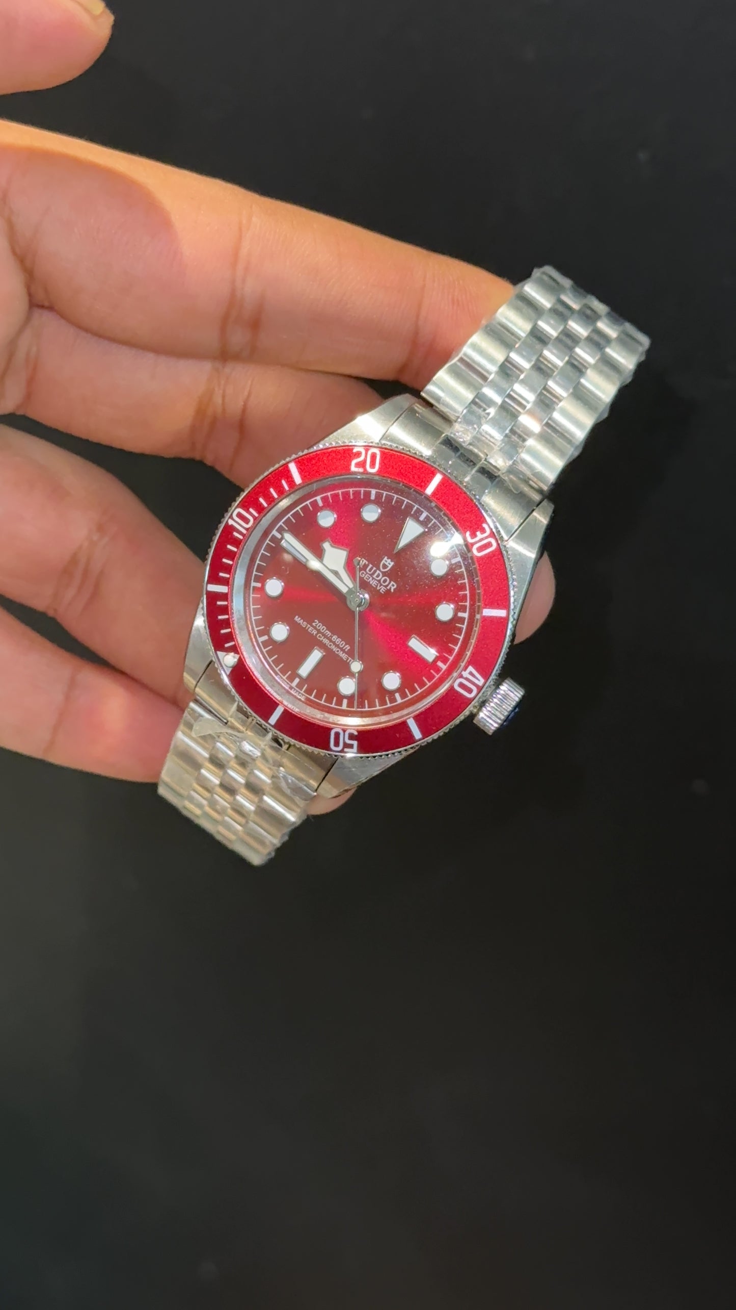 Tudor Black Day | Silver Chain | Burgundy Dial