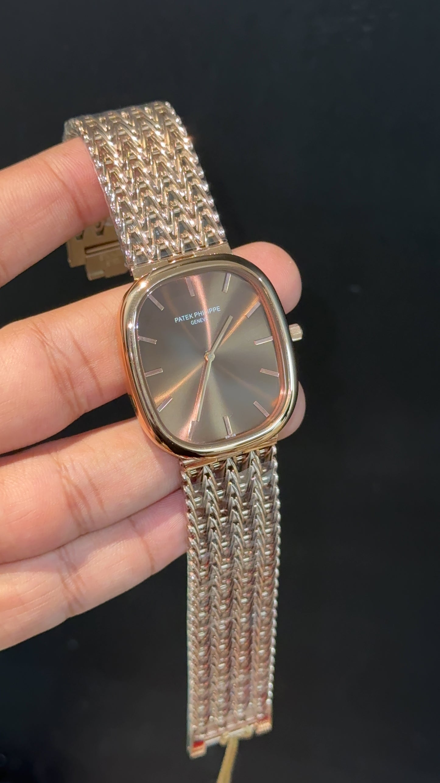 Pp Ellipse | Rose Mesh Chain | Brown Ebony Dial