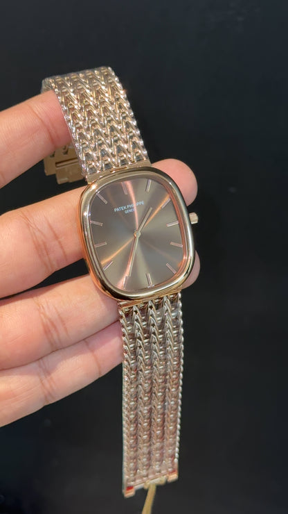 Pp Ellipse | Rose Mesh Chain | Brown Ebony Dial