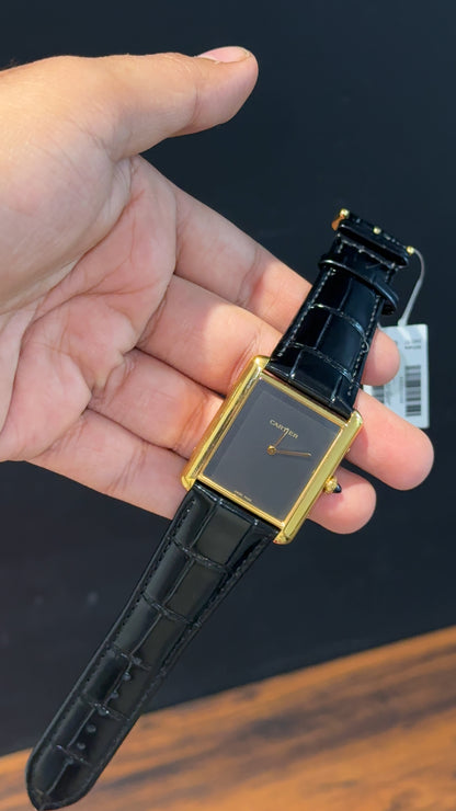 Cartier Tank | Gold | Black Leather Strap | Black Dial