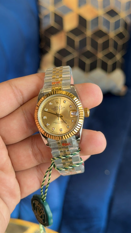 Datejust 27mm tt gold dial diamond digit jubilee chain