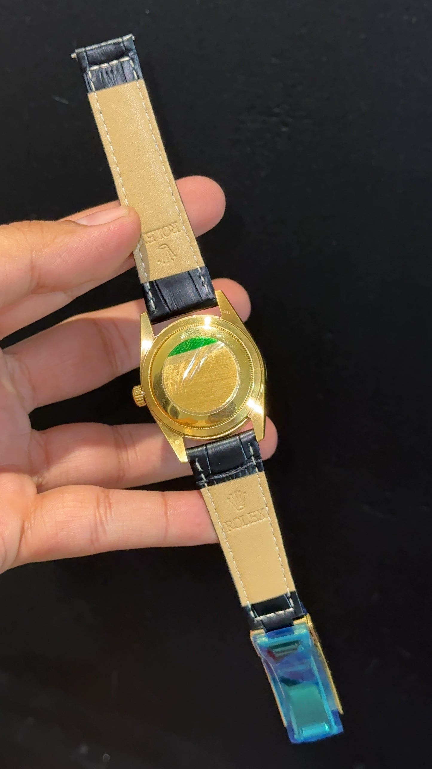 Daydate | 36mm | Gold Diamond Case | Black Leather Strap | Black Diamond Dial - twentyfour