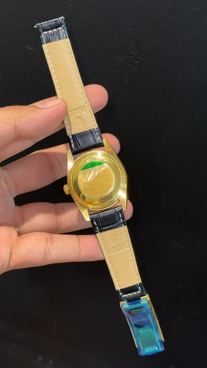 Daydate | 36mm | Gold Diamond Case | Black Leather Strap | Black Diamond Dial - twentyfour