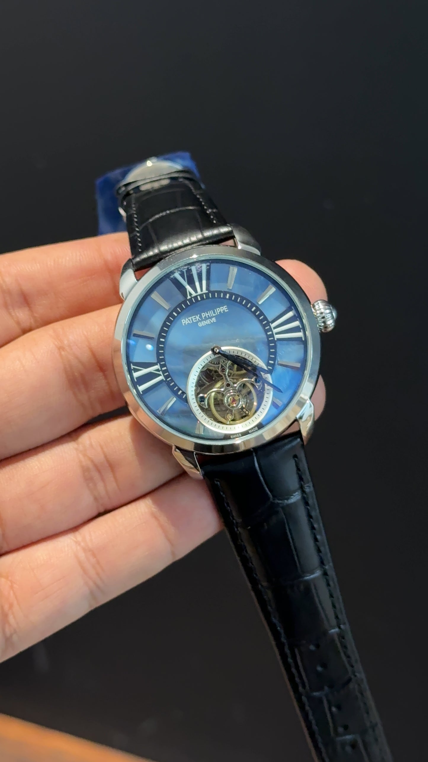 PP Auto | Silver | Pendulum | Black Leather Strap | Tiffany Index Dial
