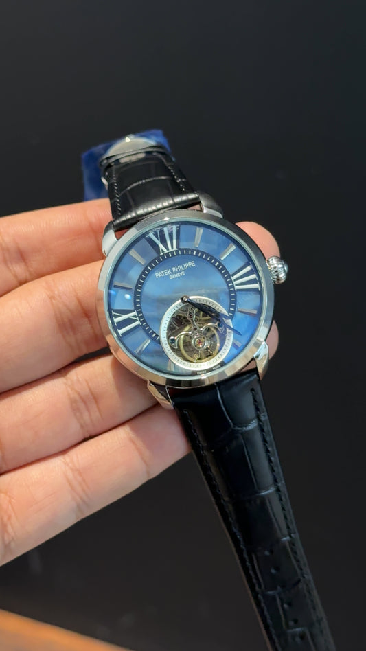 PP Auto | Silver | Pendulum | Black Leather Strap | Tiffany Index Dial