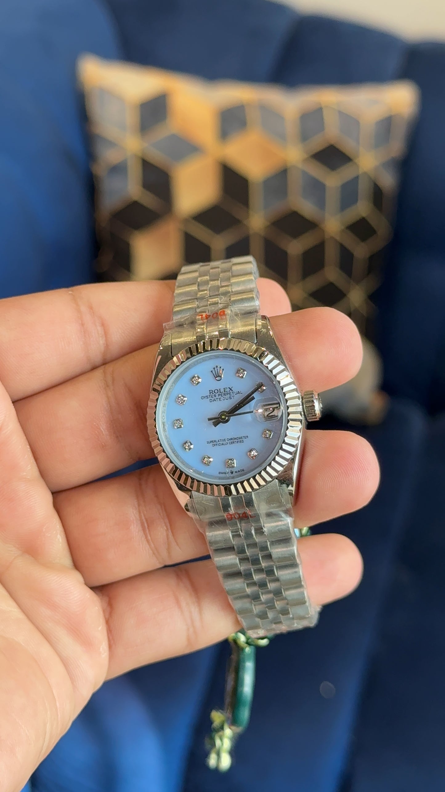 Datejust 27mm silver skyblue dial diamond digit jubilee chain