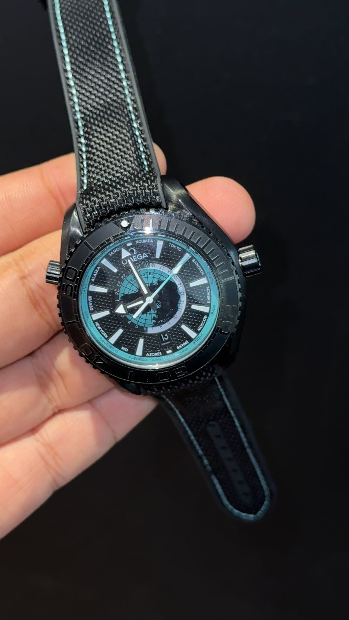 Omega Seamaster | Black Bezel | Bkack Strap | Sky Blue Earth | Black Dial