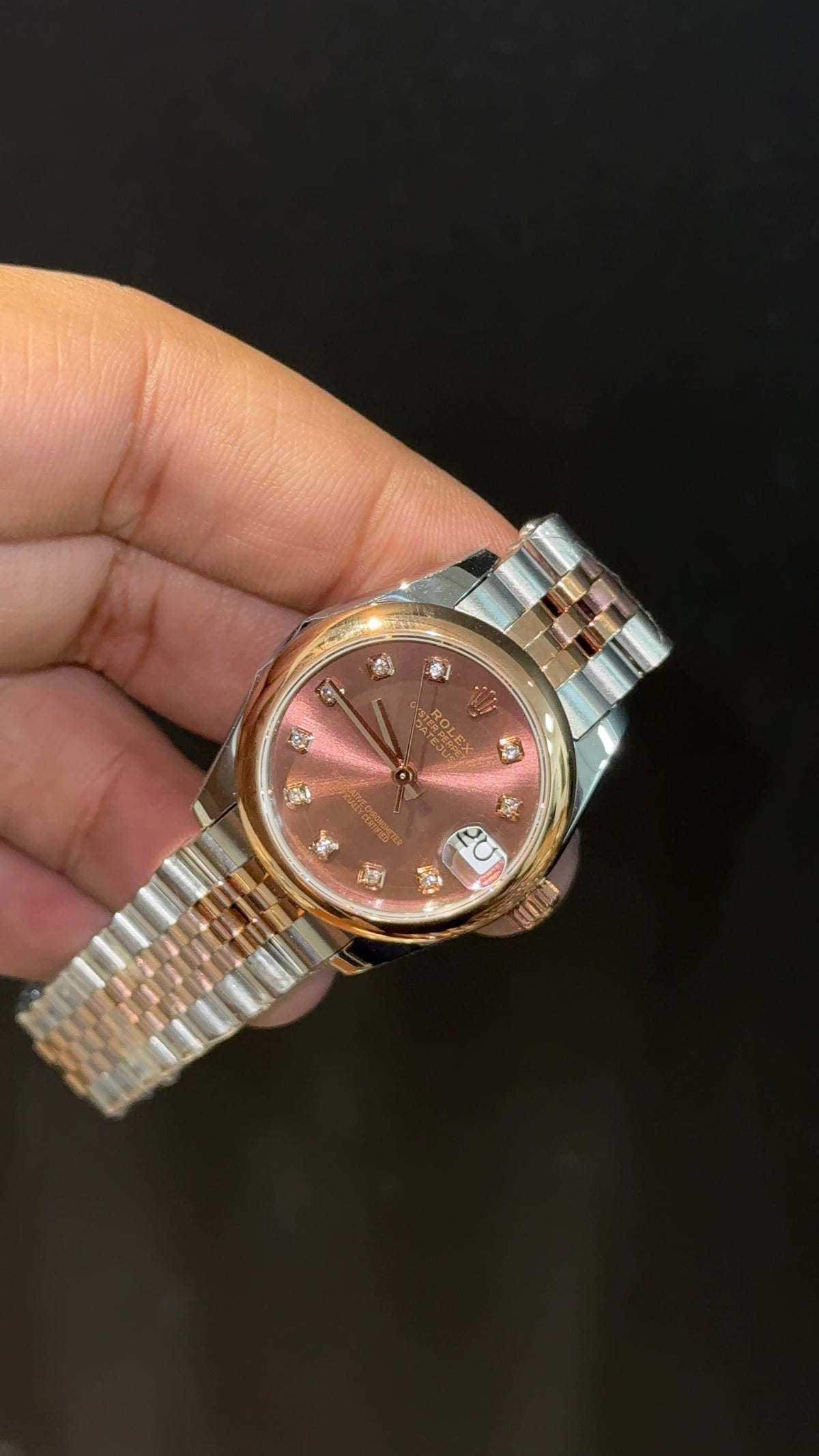 Premium DateJust | Eveline | Plain Bezel | 30mm | Women | Rose Two Tone | Choco Brown Diamond Dial