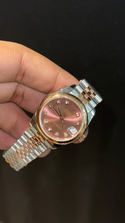 Premium DateJust | Eveline | Plain Bezel | 30mm | Women | Rose Two Tone | Choco Brown Diamond Dial