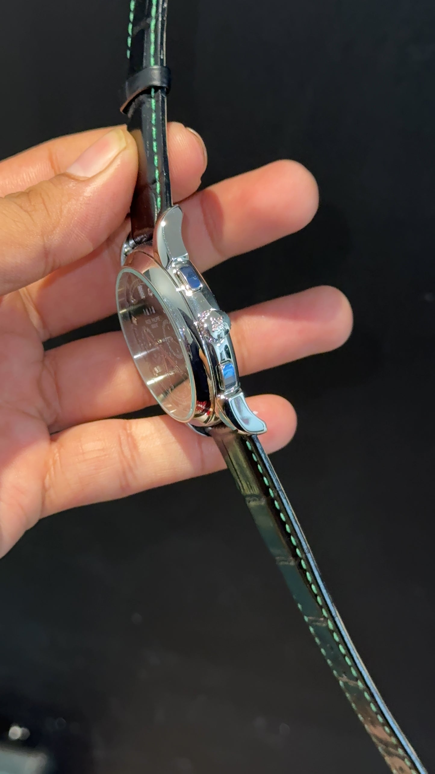 Patek Century | Auto | Silver Case | Green Diamond Dial | Black Leather Strap - twentyfour
