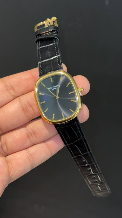 Pp Ellipse | Gold Case | Black Leather Strap | Black Ebony Dial
