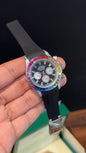Daytona Silver | Rainbow Diamond Case | Black Pvc Strap | Rainbow Digit | Chrono | Black Dial
