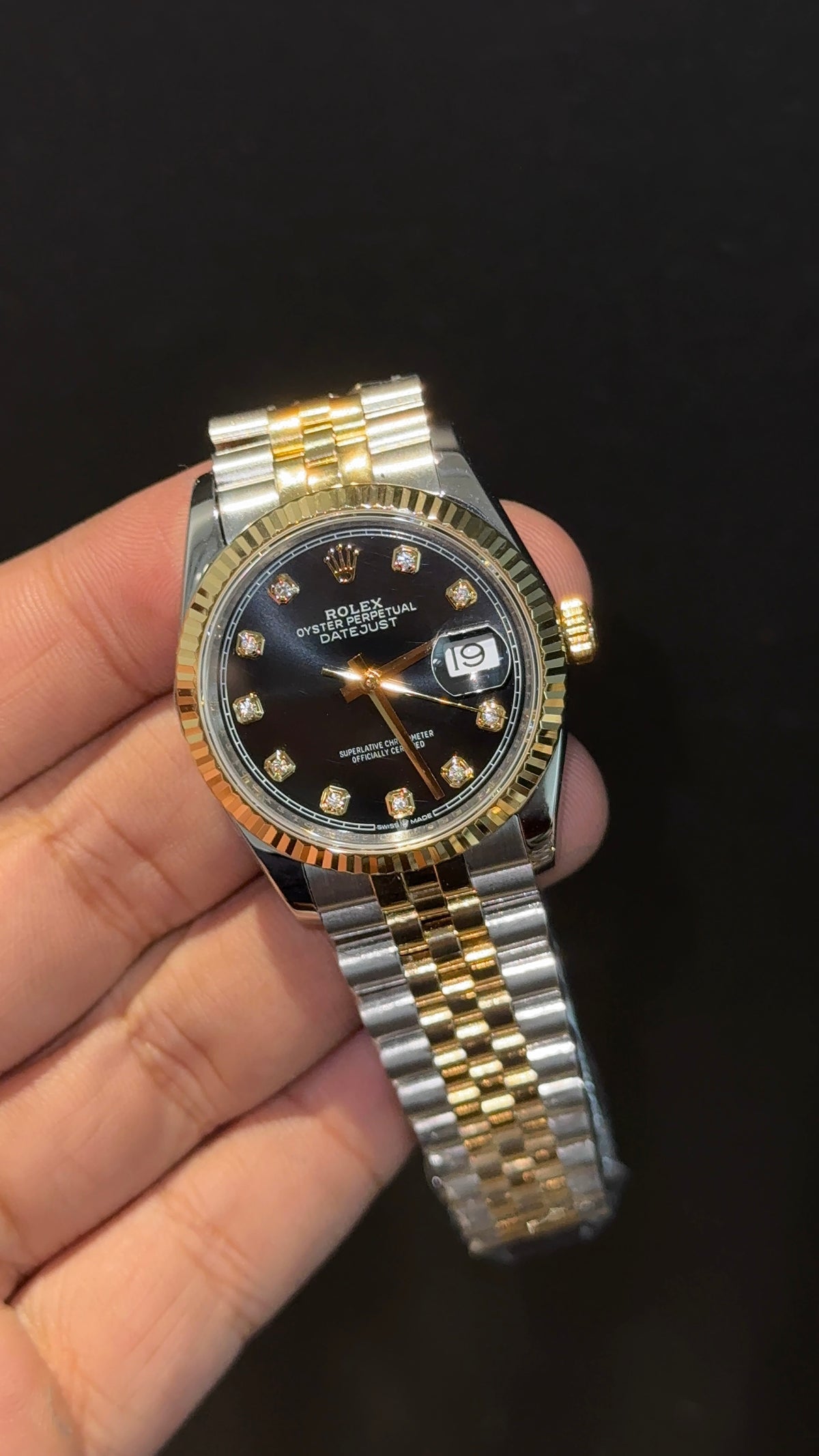 Premium DateJust | 36mm | Gold Two Tone | Black Diamond Dial