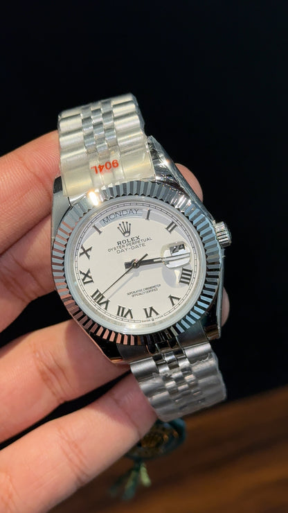 Daydate | Silver Chain | Roman Digit | White Dial