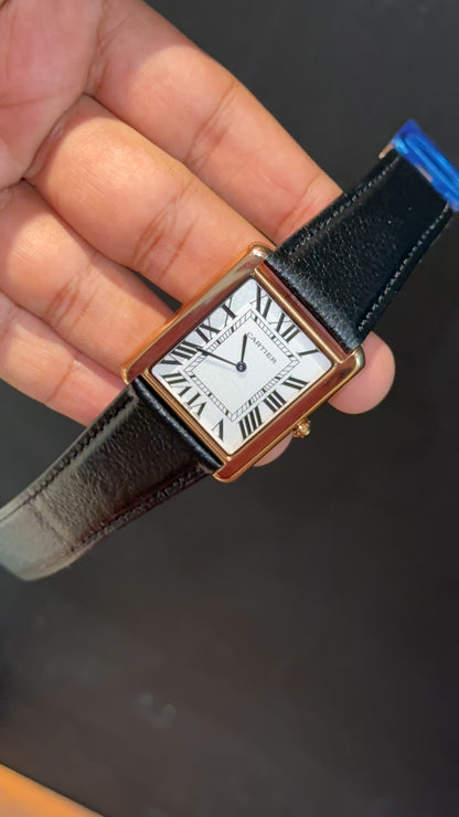 Cartier tank | Rose Case | Black Slim Strap | White Dial