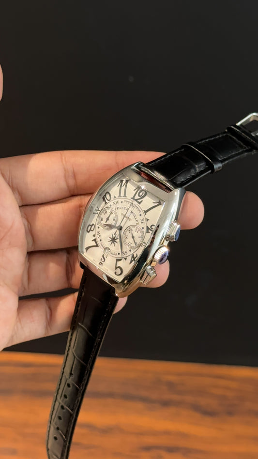 Franck muller | Black Leather Strap | Black Chrono | White Dial