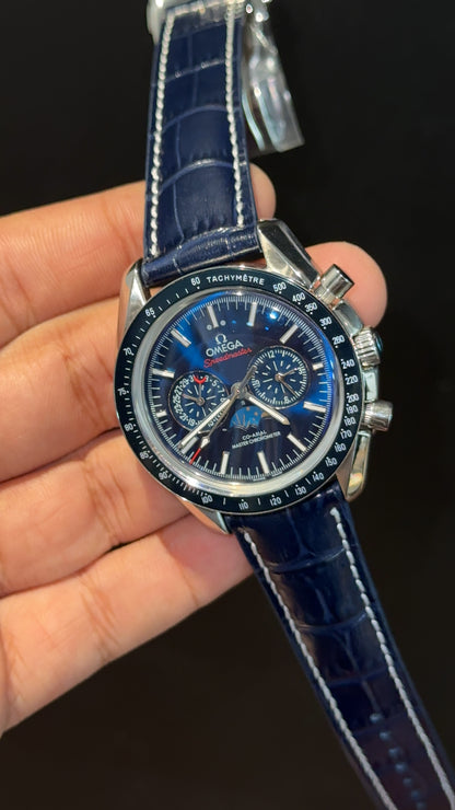Omega Speedmaster | Rose Blue Bezel | Blue Strap | Chrono Moonphase | Blue Dial