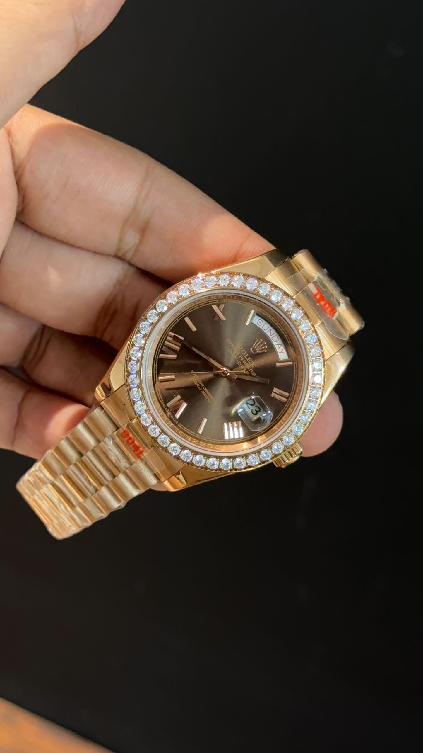 Daydate | Diamond Bezel | Rose Chain | Brown Index Dial