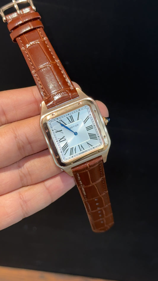Cartier Dumont Lacquer | Rose Two Tone Case | Brown Leather Strap | White Dial - twentyfour