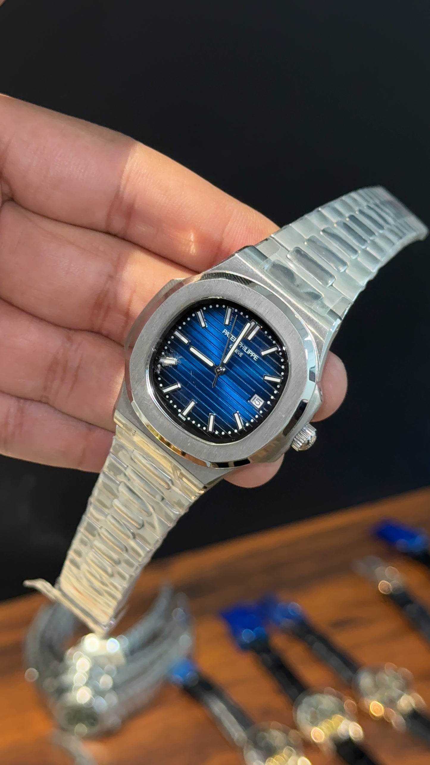 Pp Auto | Silver Chain | Gradient Blue Dial