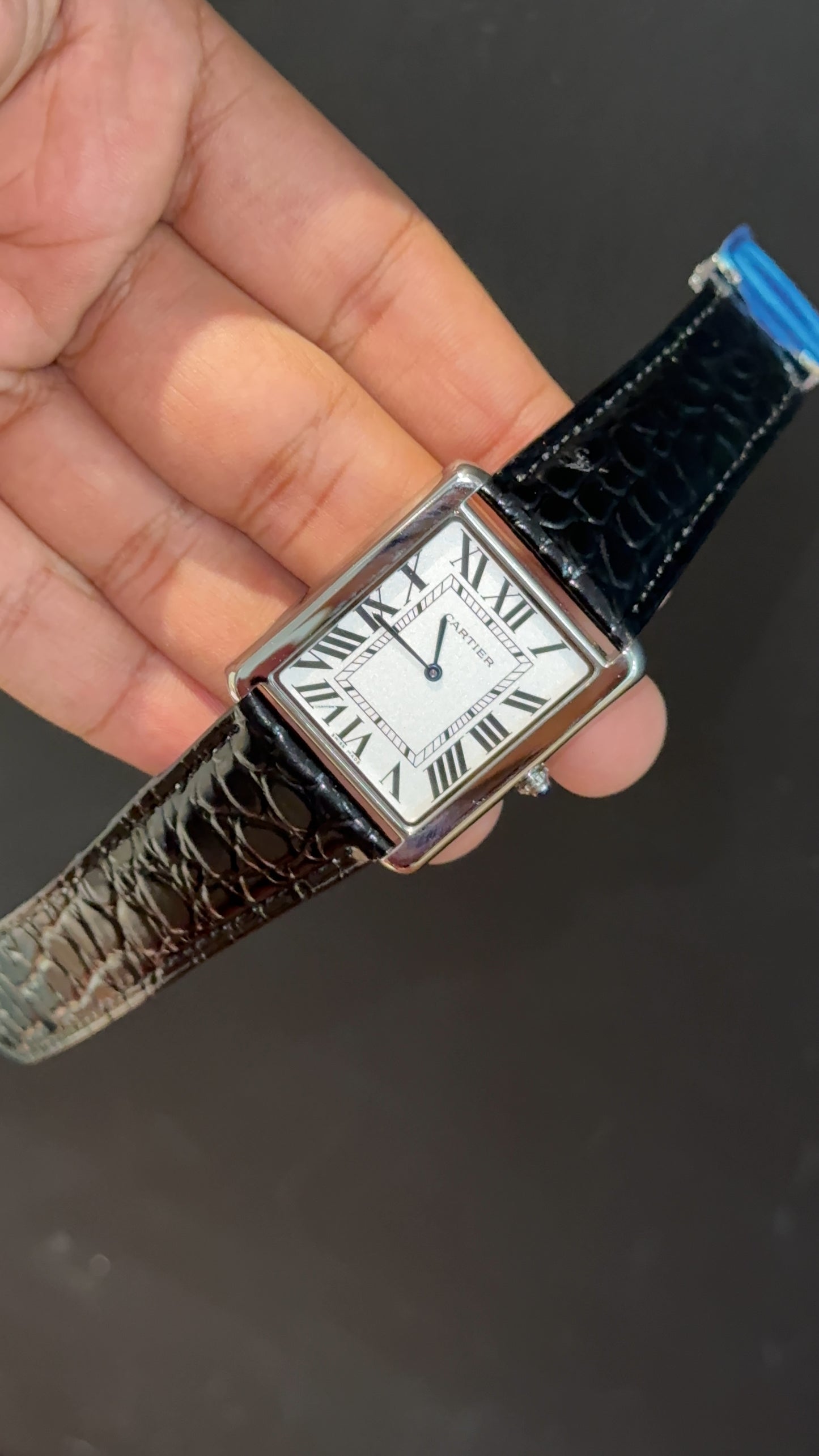 Cartier Tank | Silver | Black Leapord Strap | White Dial