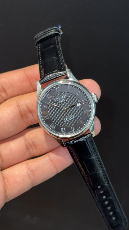 Tissot Silver | Black Leather Strap | Silver Digit | Black Textured Dial - twentyfour