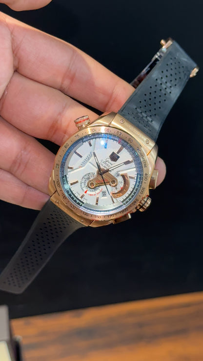 Tag Carrera | Calibre 86 | Rose | Black Strap | Chrono | White Dial