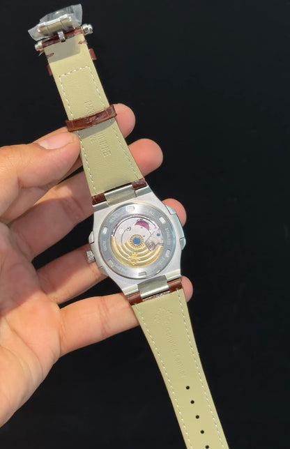 Pp Auto | Brown Leather Strap | Silver Case | White Dial