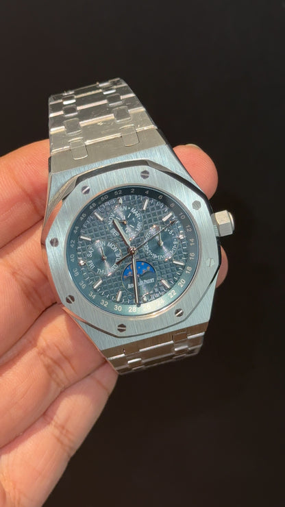AP Auto | Silver Chain | Chrono | Calendar Edition | Blue Box Dial