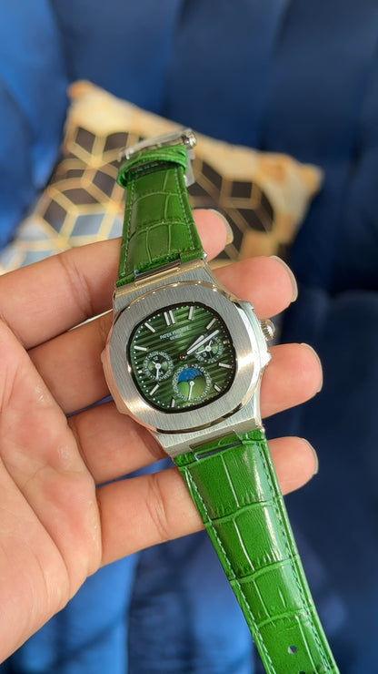 Pp Auto | Moonphase All Green Leather Strap