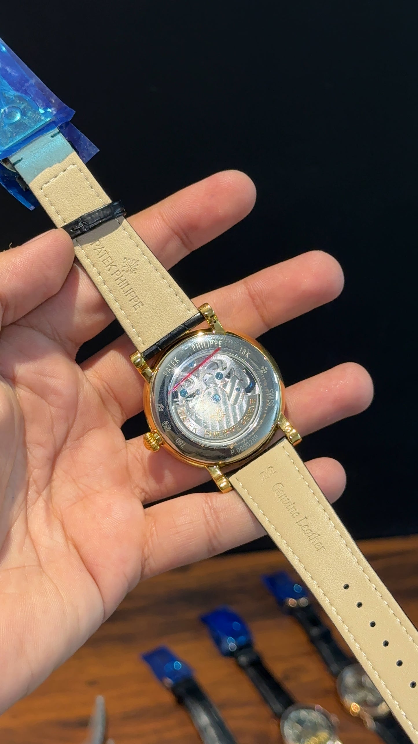 Patek Gold | Moonphase | Pendulum | Second Timer | Black Leather Strap | Grey Machine | Black Outline Dial