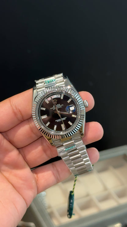 DayDate | Silver Chain | Pearls Digits | Black Dial