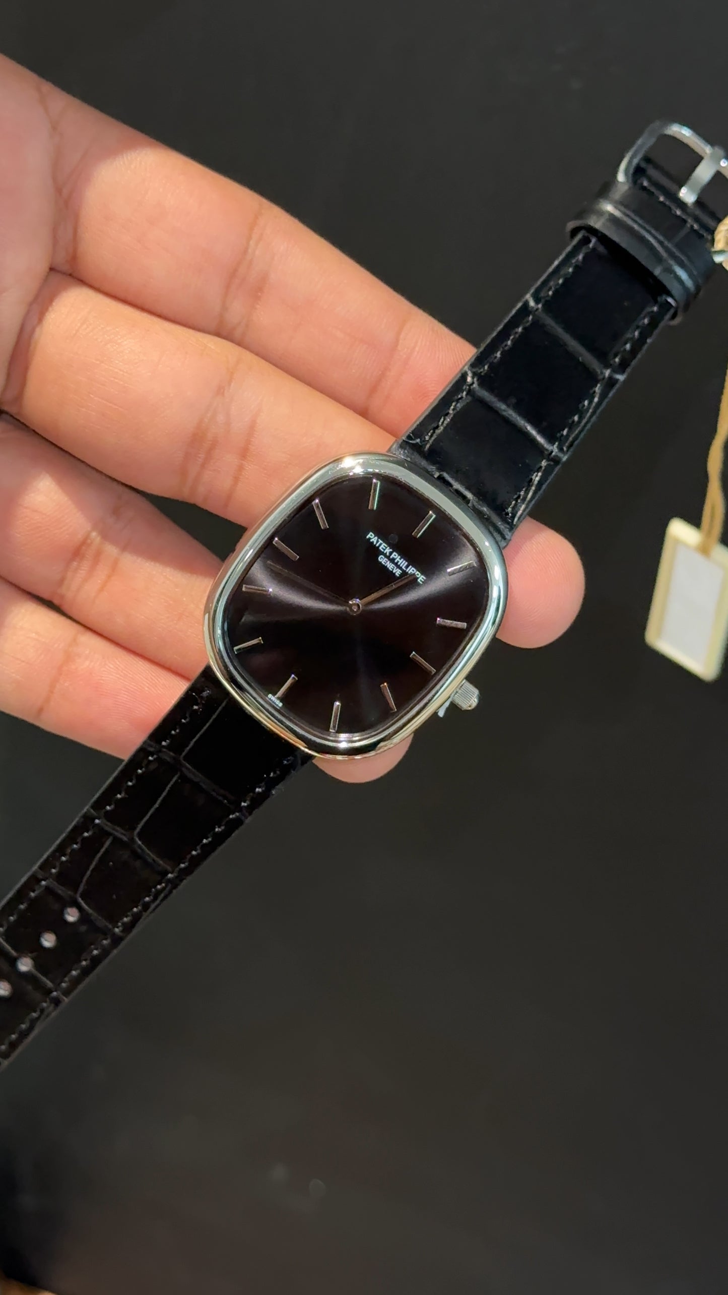 Pp Ellipse |Silver Case | Black Leather Strap | Black Ebony Dial